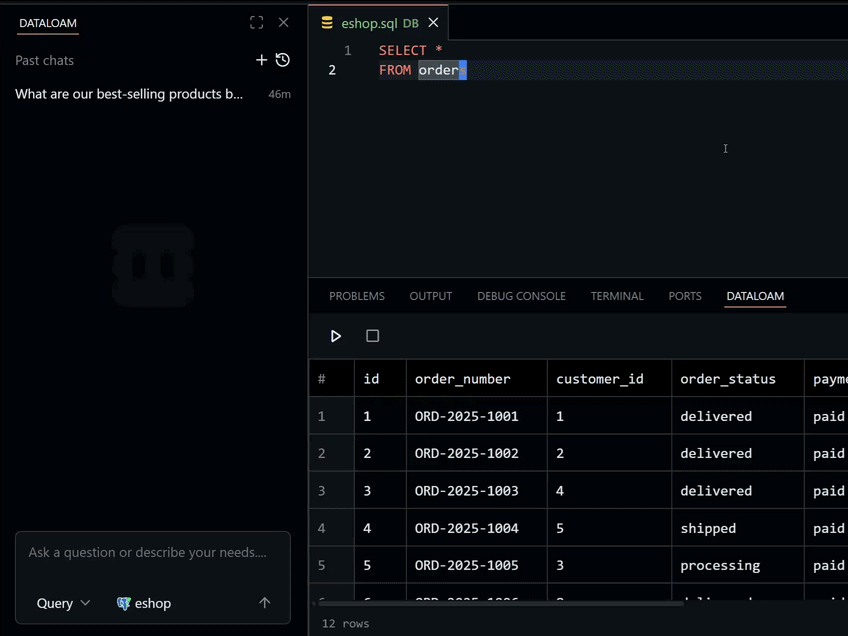DataLoam keyboard navigation and command workflow